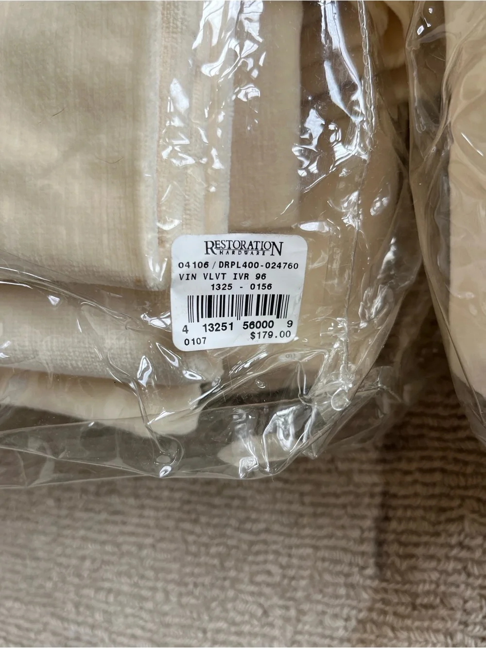 Restoration Hardware velvet drapery panel set Ivory 50x96